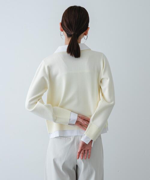 SENSE OF PLACE by URBAN RESEARCH（センスオブプレイスバイアーバンリサーチ）の「『洗濯可』プレートツキシャツドッキングニットカーディガン（カーディガン/ボレロ・レディース・アイボリー/グレー/ネイビー・ONE）」の5枚目の写真