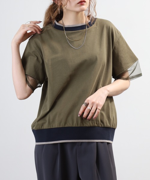 A.N.L(エーエヌエル レーベル)の「A.N.L 配色リブニット シアー切替半袖カットソー(Tシャツ/カットソー・レディース・カーキ/チャコールグレー/ブラック・38)」の18枚目の写真