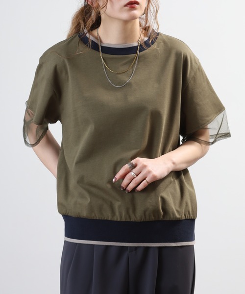 A.N.L(エーエヌエル レーベル)の「A.N.L 配色リブニット シアー切替半袖カットソー(Tシャツ/カットソー・レディース・カーキ/チャコールグレー/ブラック・38)」の19枚目の写真