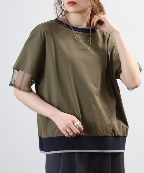 A.N.L(エーエヌエル レーベル)の「A.N.L 配色リブニット シアー切替半袖カットソー(Tシャツ/カットソー・レディース・カーキ/チャコールグレー/ブラック・38)」の20枚目の写真
