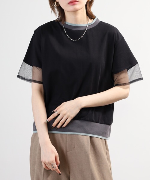 A.N.L(エーエヌエル レーベル)の「A.N.L 配色リブニット シアー切替半袖カットソー(Tシャツ/カットソー・レディース・カーキ/チャコールグレー/ブラック・38)」の11枚目の写真