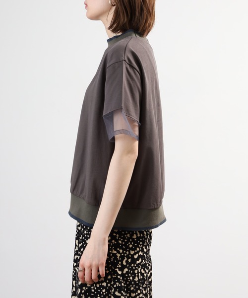 A.N.L(エーエヌエル レーベル)の「A.N.L 配色リブニット シアー切替半袖カットソー(Tシャツ/カットソー・レディース・カーキ/チャコールグレー/ブラック・38)」の4枚目の写真