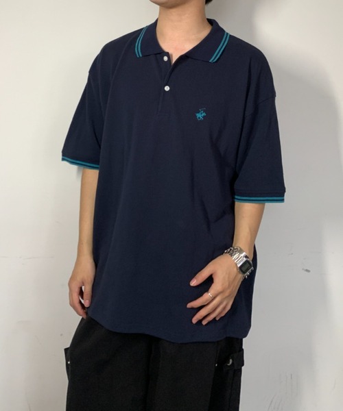 BEVERLY HILLS POLO CLUB(ビバリーヒルズポロクラブ)の「【BEVERLY HILLS POLO CLUB】リブライン鹿の子半袖ポロシャツ(ポロシャツ・メンズ・グリーン/サックスブルー/オフホワイト/ネイビー/ブラック・M/L)」の9枚目の写真