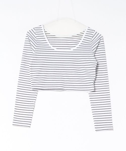 ANAP(アナップ)の「*UネックBASICトップス(Tシャツ/カットソー・レディース・ブラック/ホワイト×ブラック/ホワイト・F)」の2枚目の写真