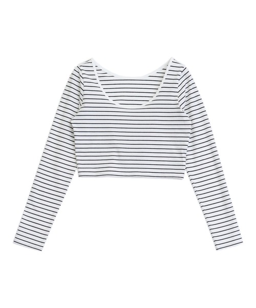 ANAP(アナップ)の「Uネック ベーシック クロップド トップス(Tシャツ/カットソー・レディース・ブラック/ホワイト×ブラック/ホワイト・F)」の5枚目の写真
