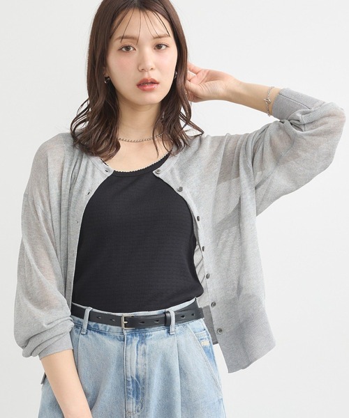 earth music&ecology(アースミュージックアンドエコロジー)の「【WEB限定】接触冷感シアークルーニットカーディガン(カーディガン/ボレロ・レディース・杢グレー/レッド/ネイビー/ブラック/アイボリー/ブルー・FREE)」の3枚目の写真