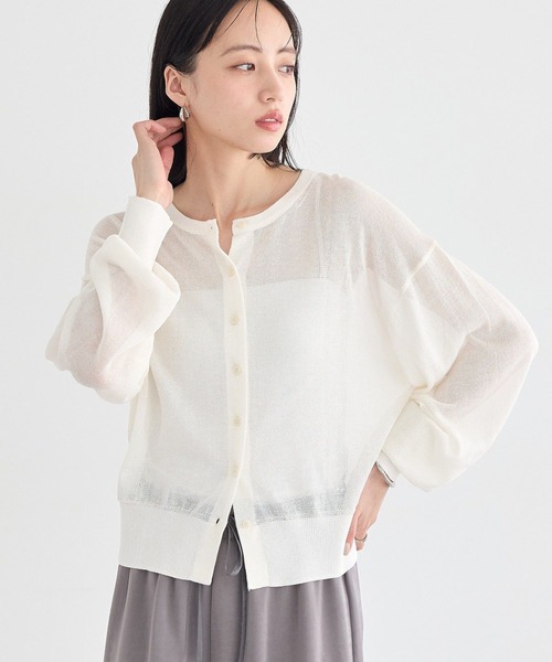 earth music&ecology(アースミュージックアンドエコロジー)の「【WEB限定】接触冷感シアークルーニットカーディガン(カーディガン/ボレロ・レディース・杢グレー/レッド/ネイビー/ブラック/アイボリー/ブルー・FREE)」の2枚目の写真