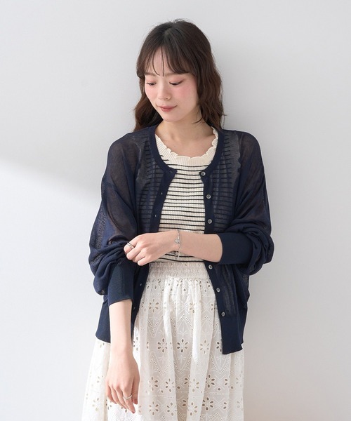 earth music&ecology(アースミュージックアンドエコロジー)の「【WEB限定】接触冷感シアークルーニットカーディガン(カーディガン/ボレロ・レディース・杢グレー/レッド/ネイビー/ブラック/アイボリー/ブルー・FREE)」の9枚目の写真
