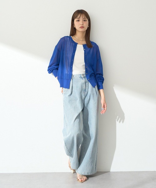earth music&ecology(アースミュージックアンドエコロジー)の「【WEB限定】接触冷感シアークルーニットカーディガン(カーディガン/ボレロ・レディース・杢グレー/レッド/ネイビー/ブラック/アイボリー/ブルー・FREE)」の19枚目の写真