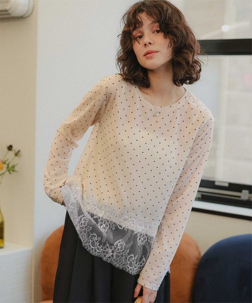 titivate(ティティベイト)の「ヘムレースシアーベロアロングスリーブTシャツ(Tシャツ/カットソー・レディース・ホワイト系その他/アイボリー/ブラウン/ブラック・S/M/L)」の1枚目の写真