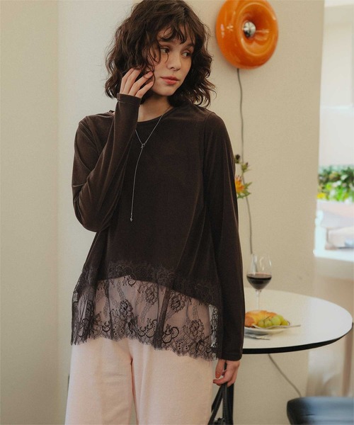 titivate(ティティベイト)の「ヘムレースシアーベロアロングスリーブTシャツ(Tシャツ/カットソー・レディース・ホワイト系その他/アイボリー/ブラウン/ブラック・S/M/L)」の4枚目の写真