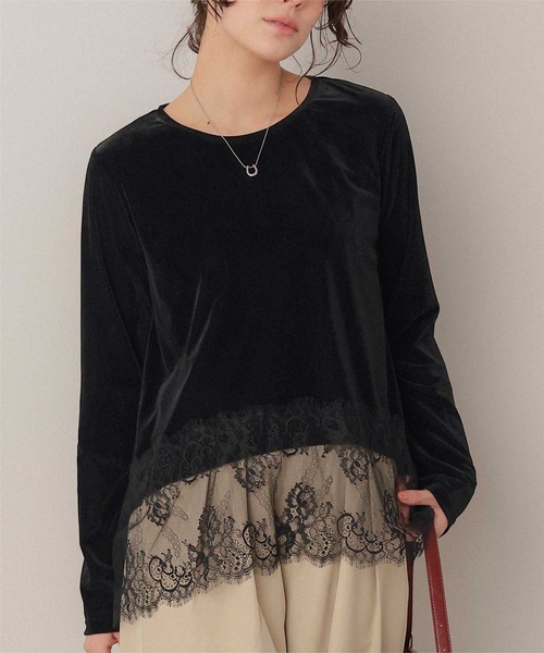 titivate(ティティベイト)の「ヘムレースシアーベロアロングスリーブTシャツ(Tシャツ/カットソー・レディース・ホワイト系その他/アイボリー/ブラウン/ブラック・S/M/L)」の9枚目の写真