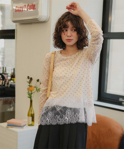 titivate(ティティベイト)の「ヘムレースシアーベロアロングスリーブTシャツ(Tシャツ/カットソー・レディース・ホワイト系その他/アイボリー/ブラウン/ブラック・S/M/L)」の6枚目の写真