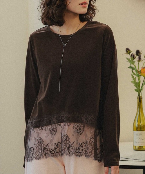 titivate(ティティベイト)の「ヘムレースシアーベロアロングスリーブTシャツ(Tシャツ/カットソー・レディース・ホワイト系その他/アイボリー/ブラウン/ブラック・S/M/L)」の5枚目の写真