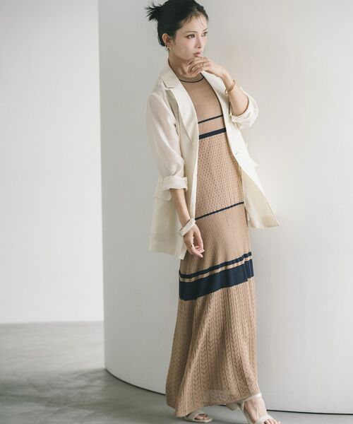 YECCA VECCA(イェッカヴェッカ)の「【尾崎紗代子さん着用】透かし編みニットワンピース(ワンピース・レディース・ベージュ/ブラック・FREE)」の8枚目の写真