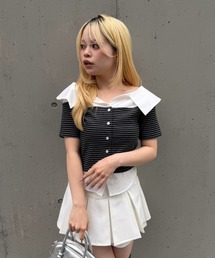 シャツフェイクオフショルトップス