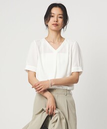 Vネック ショートスリーブ ブラウス マシンウォッシャブル