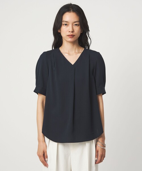 green label relaxing(グリーンレーベルリラクシング)の「Vネック ショートスリーブ ブラウス マシンウォッシャブル(シャツ/ブラウス・レディース・その他1/ホワイト/ネイビー・FREE)」の20枚目の写真