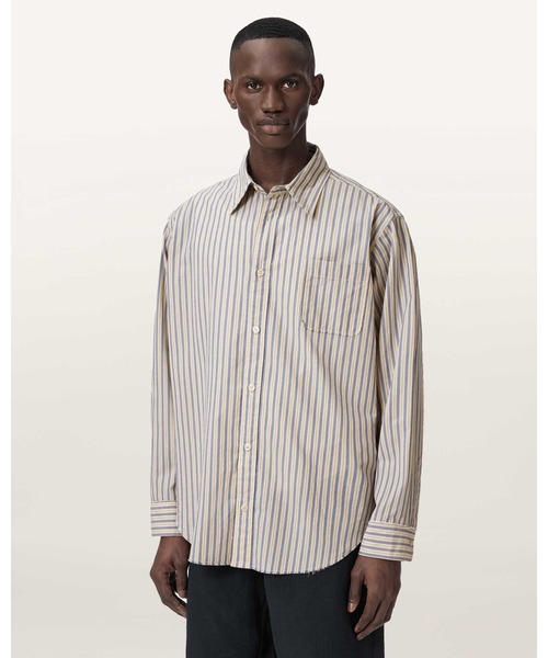 ALLSAINTS(オールセインツ)の「ROMA OVERSIZED LONG SLEEVE STRIPED SHIRT | ROMA オーバーサイズ 長袖 ストライプ シャツ(シャツ/ブラウス・メンズ・イエロー系その他・XS/S/M/L)」の1枚目の写真
