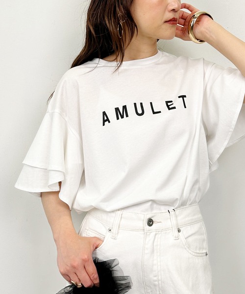 LUGIVA(ルギヴァ)の「袖フレアロゴTシャツ(Tシャツ/カットソー・レディース・ブラック/オフホワイト・M)」の1枚目の写真