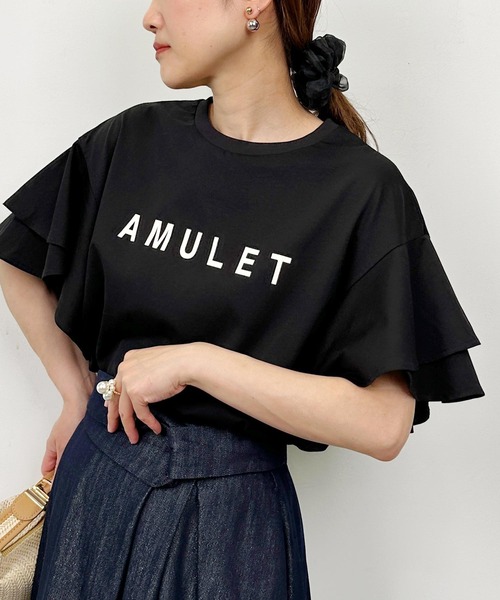 LUGIVA(ルギヴァ)の「袖フレアロゴTシャツ(Tシャツ/カットソー・レディース・ブラック/オフホワイト・M)」の2枚目の写真