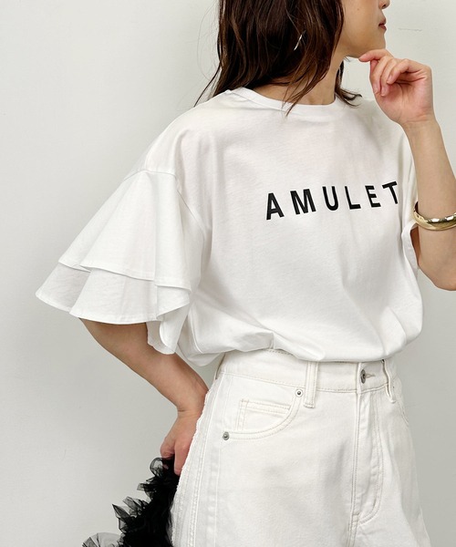 LUGIVA(ルギヴァ)の「袖フレアロゴTシャツ(Tシャツ/カットソー・レディース・ブラック/オフホワイト・M)」の4枚目の写真