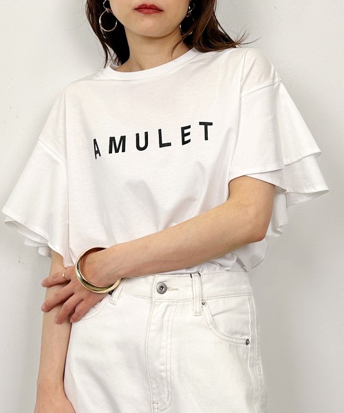 LUGIVA(ルギヴァ)の「袖フレアロゴTシャツ(Tシャツ/カットソー・レディース・ブラック/オフホワイト・M)」の3枚目の写真