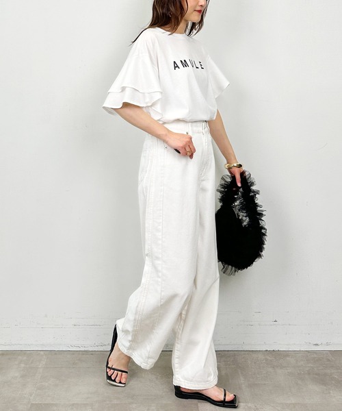 LUGIVA(ルギヴァ)の「袖フレアロゴTシャツ(Tシャツ/カットソー・レディース・ブラック/オフホワイト・M)」の8枚目の写真