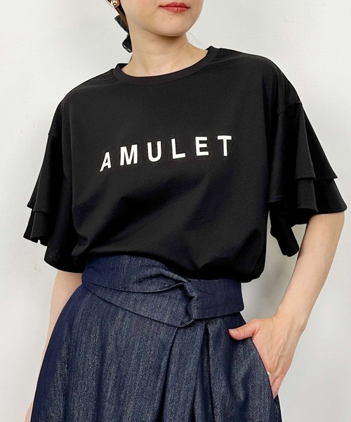 LUGIVA(ルギヴァ)の「袖フレアロゴTシャツ(Tシャツ/カットソー・レディース・ブラック/オフホワイト・M)」の13枚目の写真