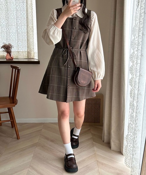 Cham.(チャム)の「ミニチェックワンピース(ワンピース・レディース・ブラウン/グレー・FREE)」の8枚目の写真