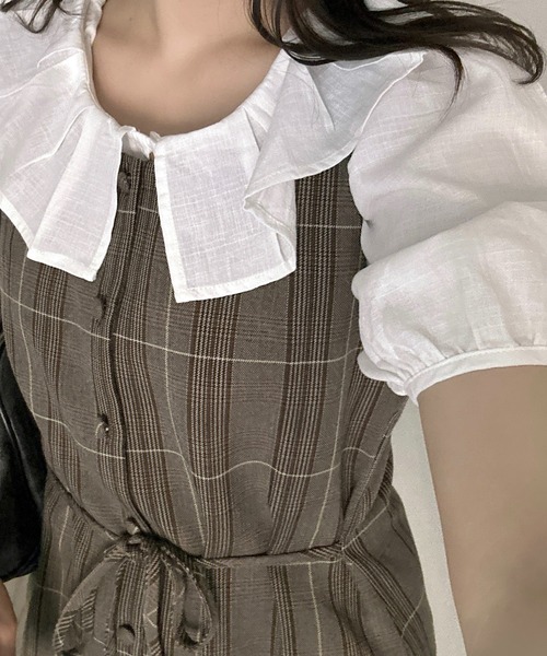 Cham.(チャム)の「ミニチェックワンピース(ワンピース・レディース・ブラウン/グレー・FREE)」の6枚目の写真