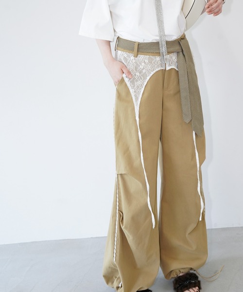chuclla(チュクラ)の「レースレイヤードワイドパンツ chw26s320(その他パンツ・レディース・ベージュ・L/M)」の1枚目の写真