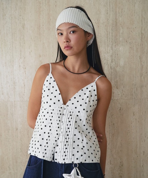 SOEMIN(ソミン)の「Retro pattern bustier/ピンタックキャミソール(キャミソール・レディース・チェック/ドット・FREE)」の3枚目の写真