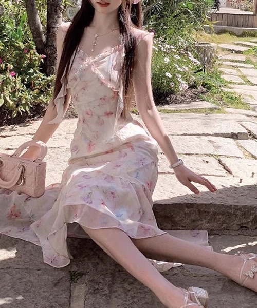 Pittok(ピットク)の「マーメイド風花柄シフォンワンピース(ワンピース・レディース・ピンク・MEDIUM)」の13枚目の写真