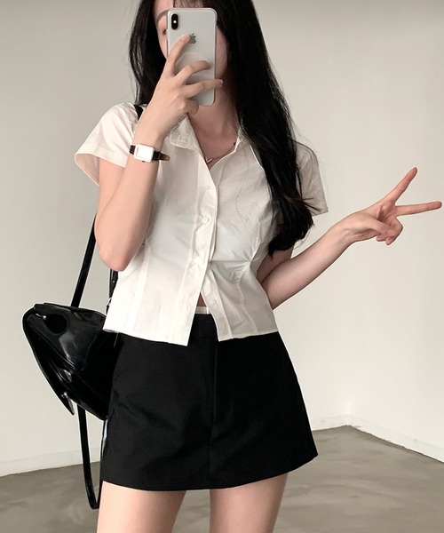 LAFFMO（ラフモ）の「ショート丈ウエストタックシャツ（シャツ/ブラウス・レディース・ブルー/ホワイト・F）」の15枚目の写真