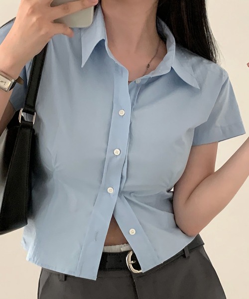 LAFFMO（ラフモ）の「ショート丈ウエストタックシャツ（シャツ/ブラウス・レディース・ブルー/ホワイト・F）」の22枚目の写真