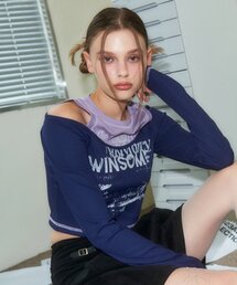 [NF] ウィンサムオフショルダーホルターネッククロップTシャツ (パープル)_F23ZB255