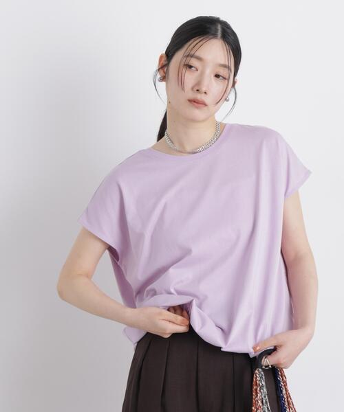 NANO universe(ナノユニバース)の「NANOFINE ドロストヘムカットトップス(Tシャツ/カットソー・レディース・パープル/チャコール/ホワイト・FREE)」の3枚目の写真