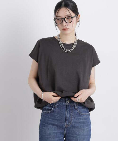 NANO universe(ナノユニバース)の「NANOFINE ドロストヘムカットトップス(Tシャツ/カットソー・レディース・パープル/チャコール/ホワイト・FREE)」の5枚目の写真