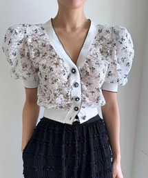 花柄シングルブレストトップス