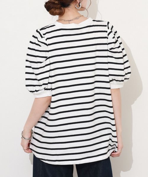 FUNALIVE(ファンアライブ)の「ボーダーパフスリーブトップス 半端袖(Tシャツ/カットソー・レディース・ホワイト×ブラック/ブラック×ホワイト・LL~3L/M~L)」の18枚目の写真