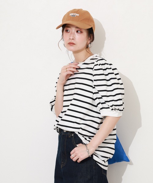 FUNALIVE(ファンアライブ)の「ボーダーパフスリーブトップス 半端袖(Tシャツ/カットソー・レディース・ホワイト×ブラック/ブラック×ホワイト・LL~3L/M~L)」の11枚目の写真