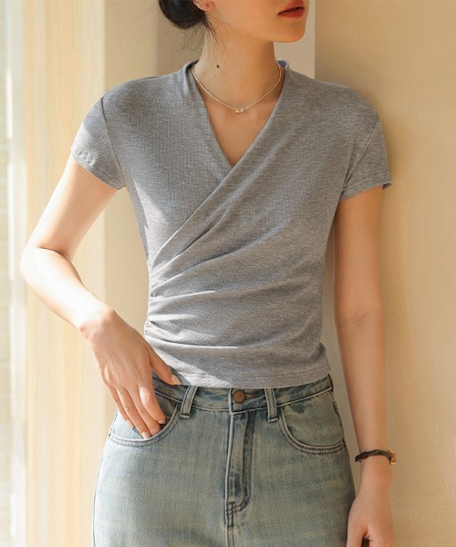ONEP STAR(ワンピスター)の「カシュクールギャザーカットソー(Tシャツ/カットソー・レディース・グレー/ブラック・LARGE/MEDIUM/X-LARGE)」の9枚目の写真