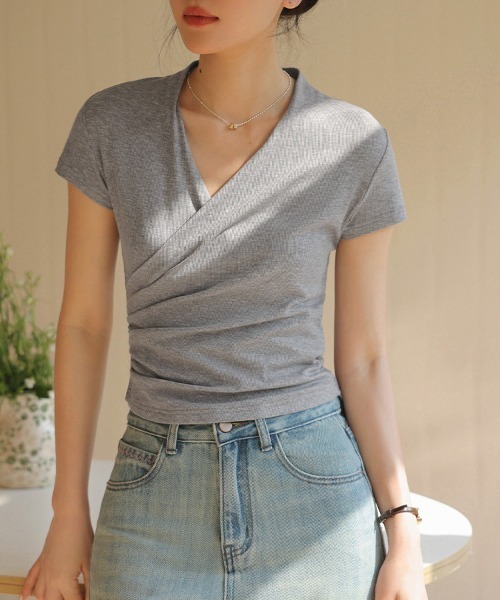 ONEP STAR(ワンピスター)の「カシュクールギャザーカットソー(Tシャツ/カットソー・レディース・グレー/ブラック・LARGE/MEDIUM/X-LARGE)」の8枚目の写真