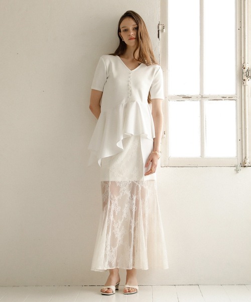 MIELI INVARIANT(ミエリインヴァリアント)の「Peplum Henry Half Sleeve Tops(Tシャツ/カットソー・レディース・ブラック/グレー/ホワイト・FREE)」の20枚目の写真