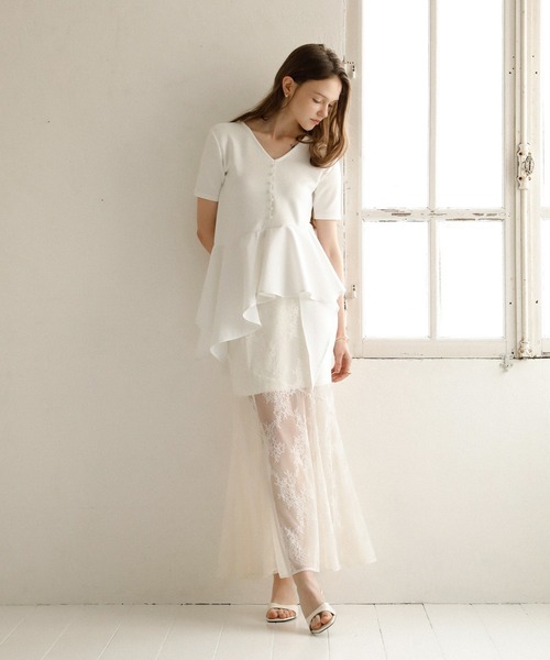 MIELI INVARIANT(ミエリインヴァリアント)の「Peplum Henry Half Sleeve Tops(Tシャツ/カットソー・レディース・ブラック/グレー/ホワイト・FREE)」の22枚目の写真