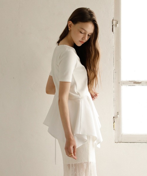 MIELI INVARIANT(ミエリインヴァリアント)の「Peplum Henry Half Sleeve Tops(Tシャツ/カットソー・レディース・ブラック/グレー/ホワイト・FREE)」の8枚目の写真