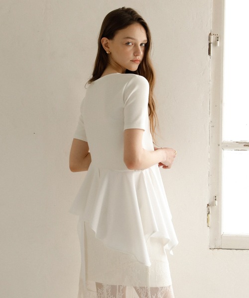 MIELI INVARIANT(ミエリインヴァリアント)の「Peplum Henry Half Sleeve Tops(Tシャツ/カットソー・レディース・ブラック/グレー/ホワイト・FREE)」の9枚目の写真