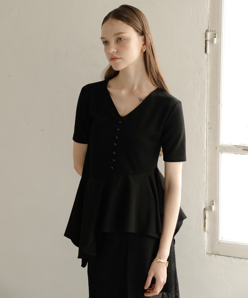 MIELI INVARIANT(ミエリインヴァリアント)の「Peplum Henry Half Sleeve Tops(Tシャツ/カットソー・レディース・ブラック/グレー/ホワイト・FREE)」の5枚目の写真