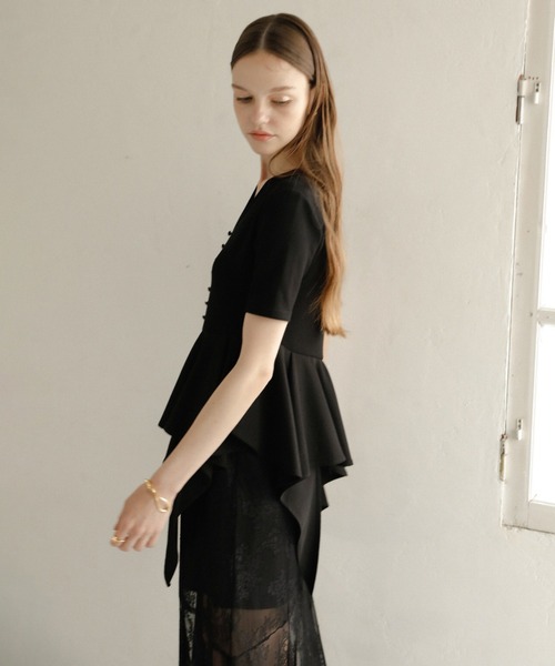 MIELI INVARIANT(ミエリインヴァリアント)の「Peplum Henry Half Sleeve Tops(Tシャツ/カットソー・レディース・ブラック/グレー/ホワイト・FREE)」の6枚目の写真
